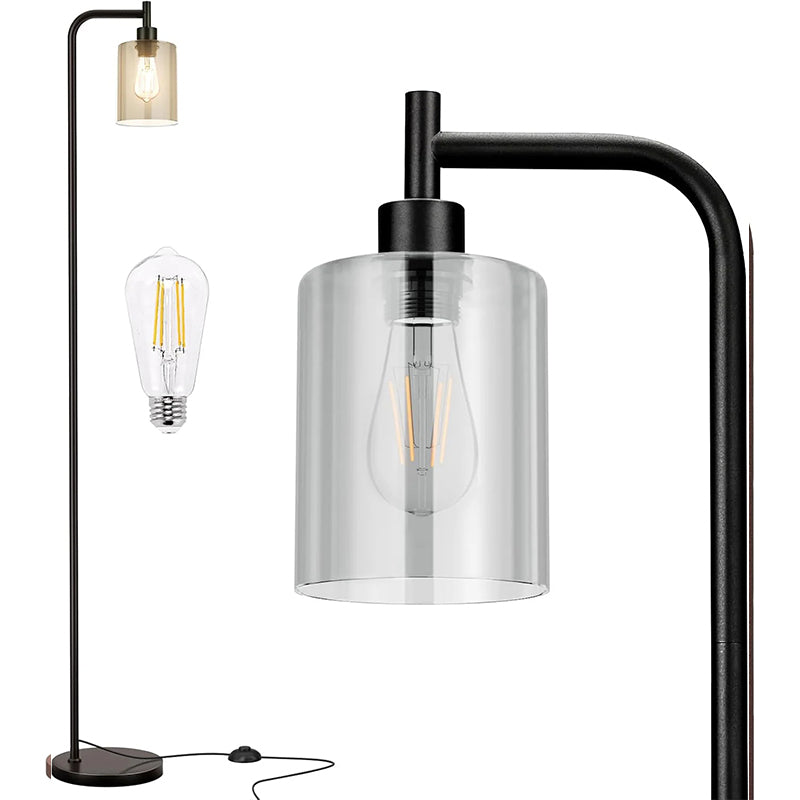 Modern Black Floor Lamp with Clear Glass Shade and LED Bulb