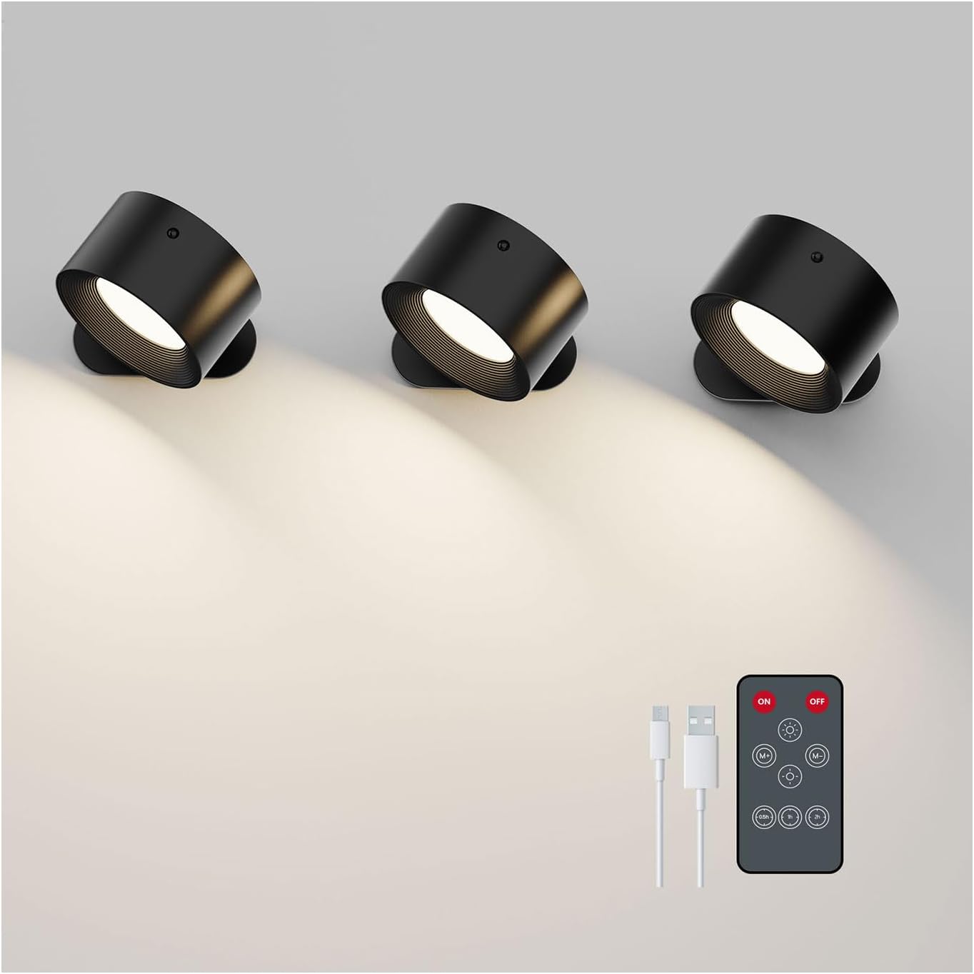 LED Sconces, Wall Mounted Lamps with Rechargeable Battery Operated USB Port 3 Color Temperatures