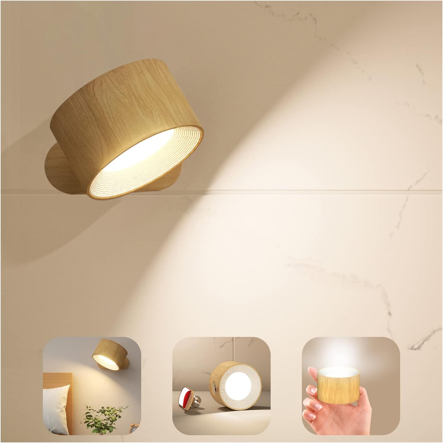 LED Sconces, Wall Mounted Lamps with Rechargeable Battery Operated USB Port 3 Color Temperatures