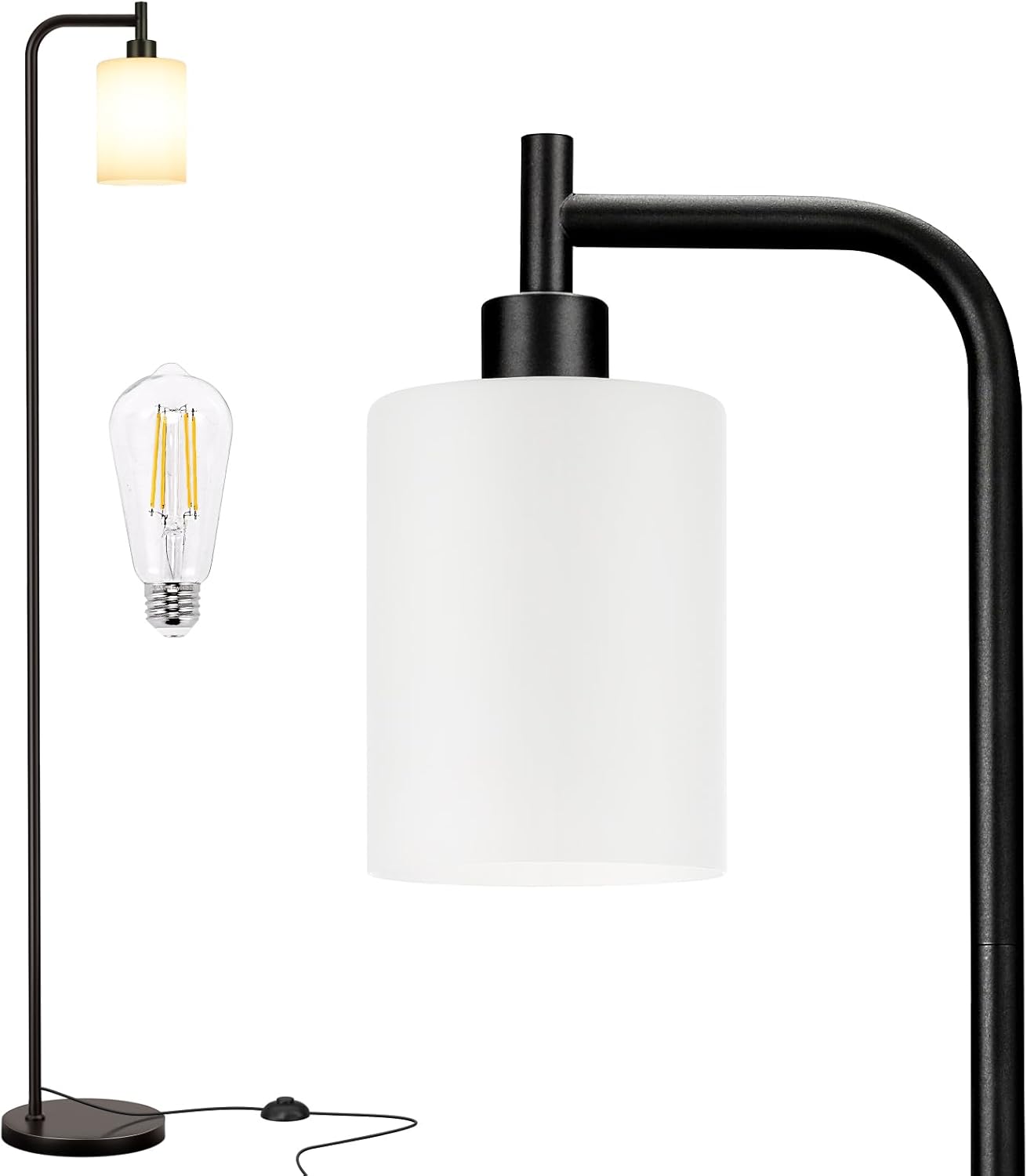 Industrial Floor Lamp with Glass Shade - Black, LED Bulbs