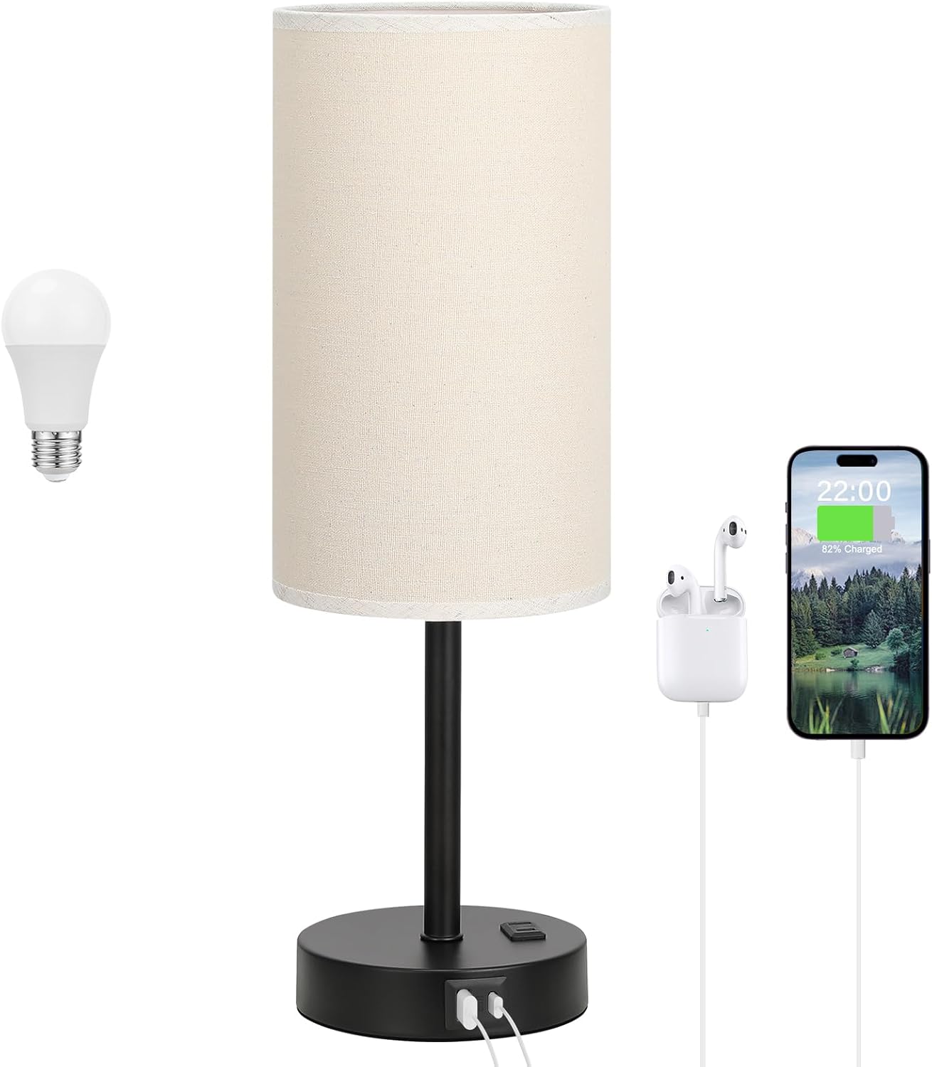 Touch Bedside Table Lamp with USB - 3 Way Dimmable Wood Lamp for Bedroom Nightstand