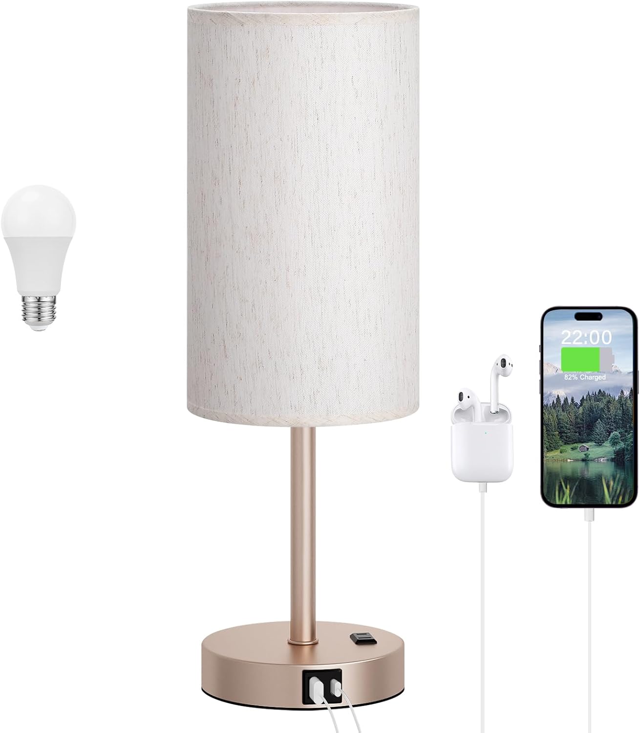 Touch Bedside Table Lamp with USB - 3 Way Dimmable Wood Lamp for Bedroom Nightstand