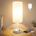 Touch Bedside Table Lamp with USB Wood Base 3 Way Dimmable Small Nightstand Lamp with LED Bulb for Bedroom Living Room
