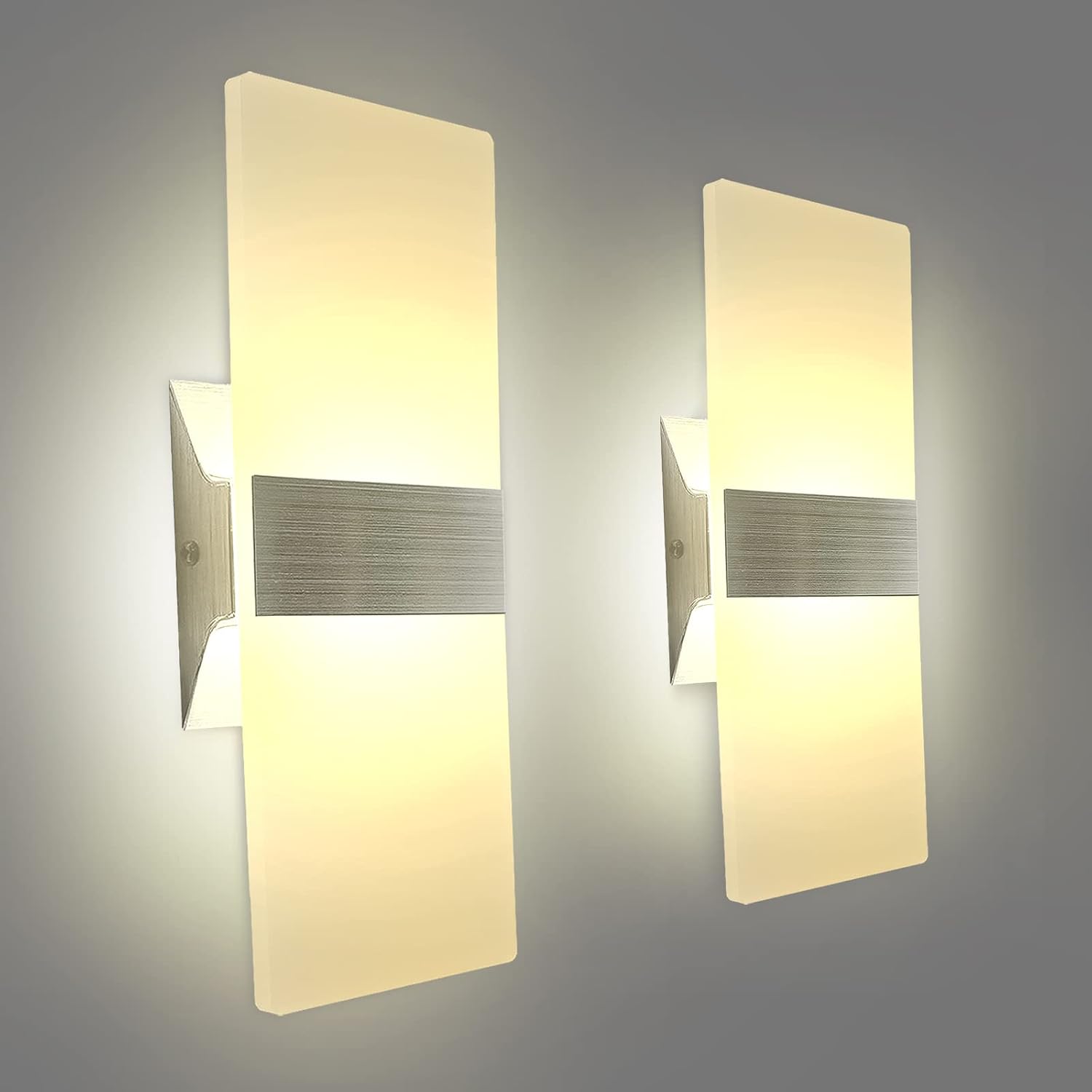 Modern Wall Sconces Set of Two, Led Wall Light 10w, 6000k White Light Up Downlight, Hardwired Acrylic Wall Light Lighting,