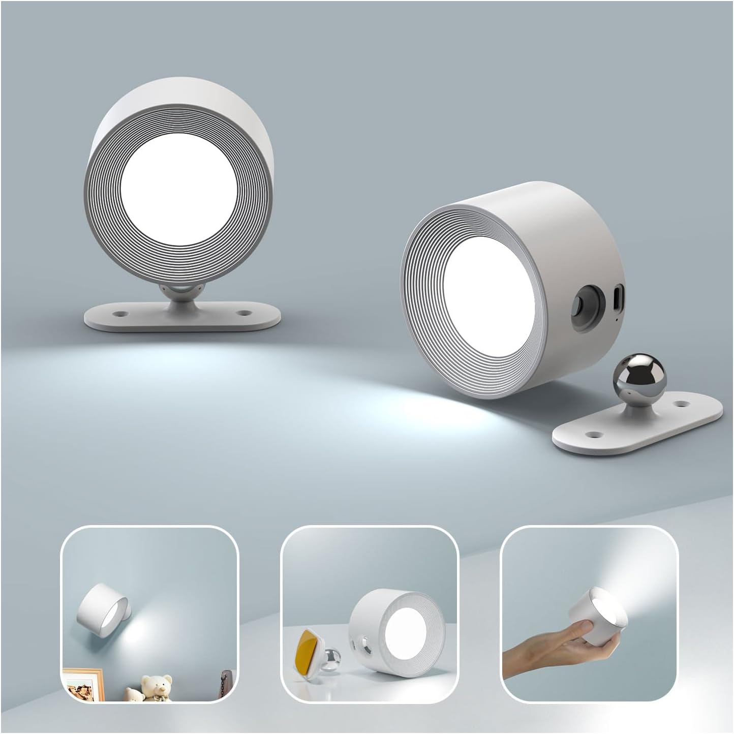 LED Sconces, Wall Mounted Lamps with Rechargeable Battery Operated USB Port 3 Color Temperatures