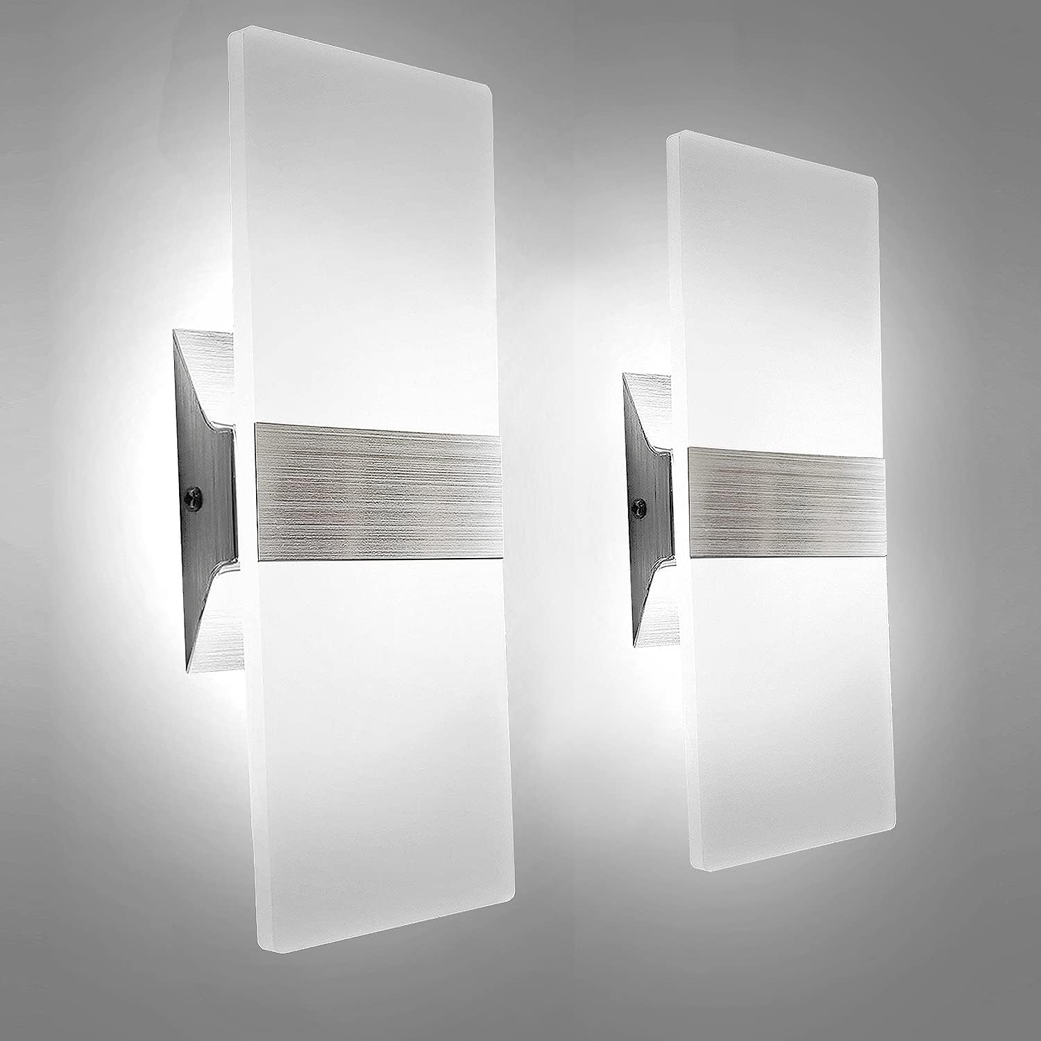 Modern Wall Sconces Set of Two, Led Wall Light 10w, 6000k White Light Up Downlight, Hardwired Acrylic Wall Light Lighting,