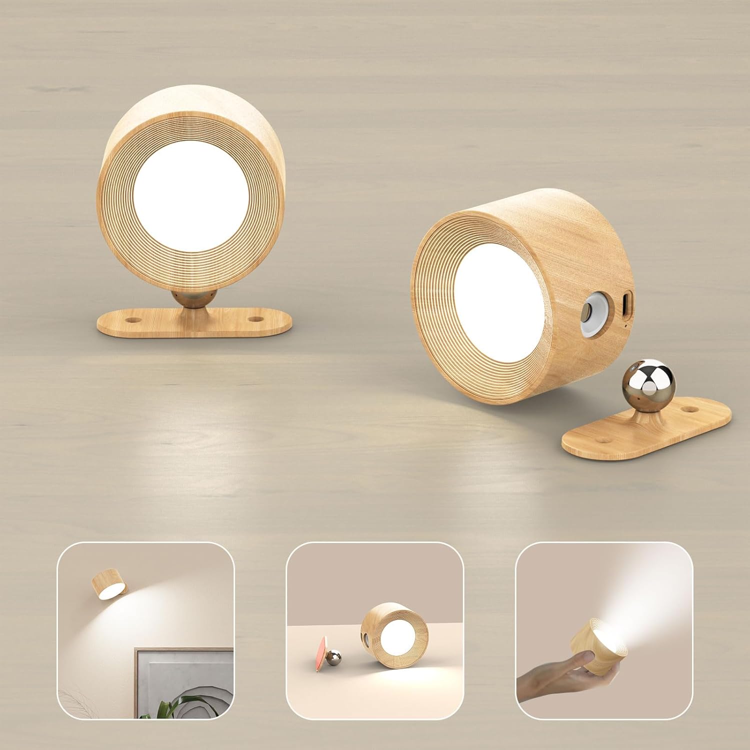 LED Sconces, Wall Mounted Lamps with Rechargeable Battery Operated USB Port 3 Color Temperatures
