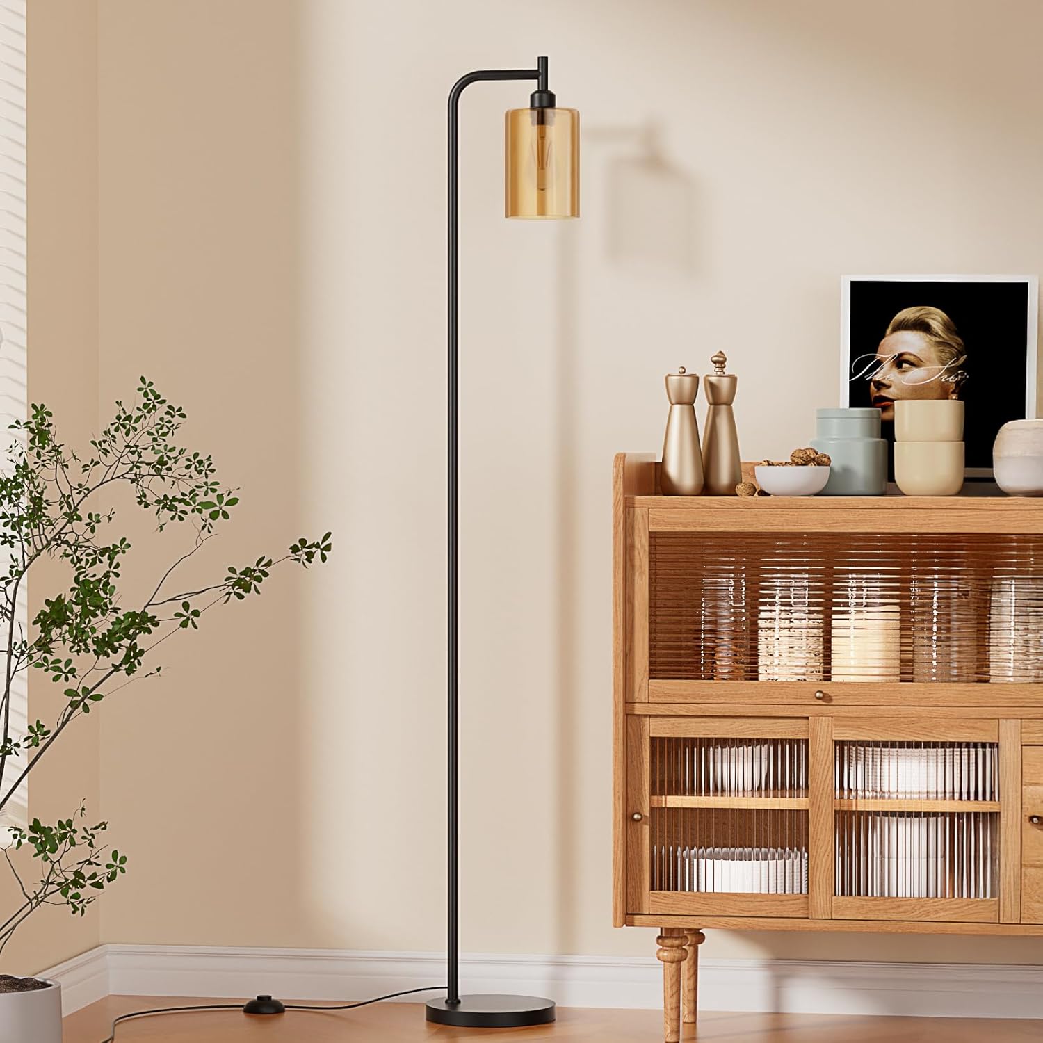 Industrial Floor Lamp with Glass Shade - Black, LED Bulbs